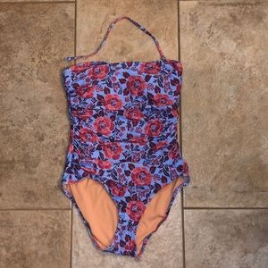 NWOT J.crew strapless blue red floral swimsuit size 8